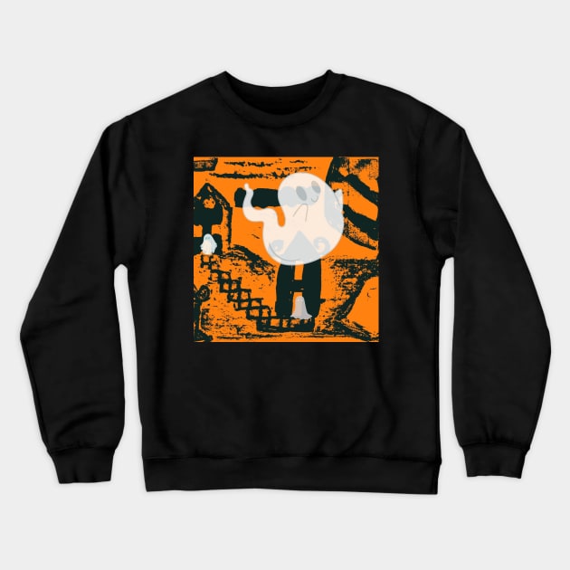 Cute Ghosts Halloween Scene Crewneck Sweatshirt by The Friendly Introverts